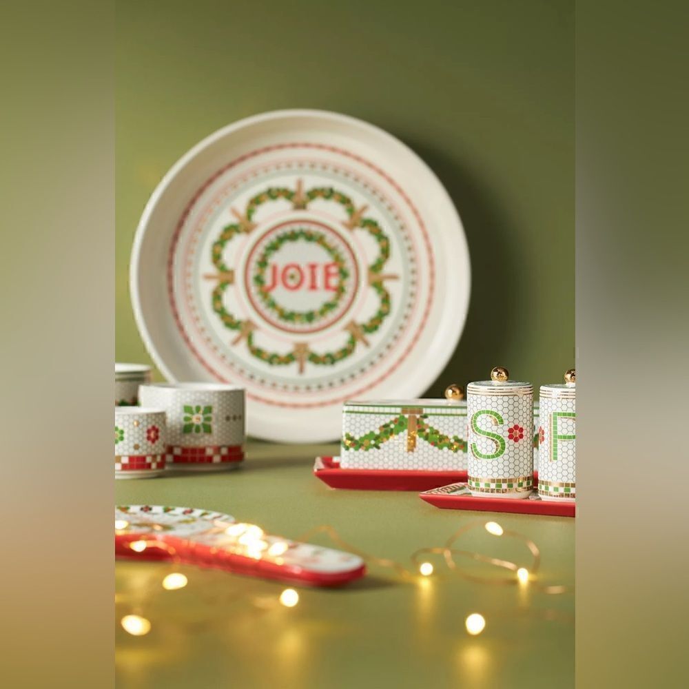 Anthropologie Festive Tile Handpainted Stoneware Butter Dish New - Picture 3 of 4